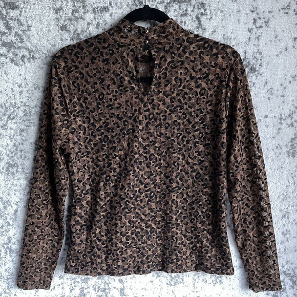 Thalia Sodi Sheer Top M Long Sleeve Sexy Animal Print Stretch Net Mock Neck - Picture 4 of 7